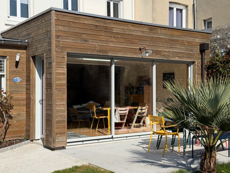 Extension ossature bois toit terrasse