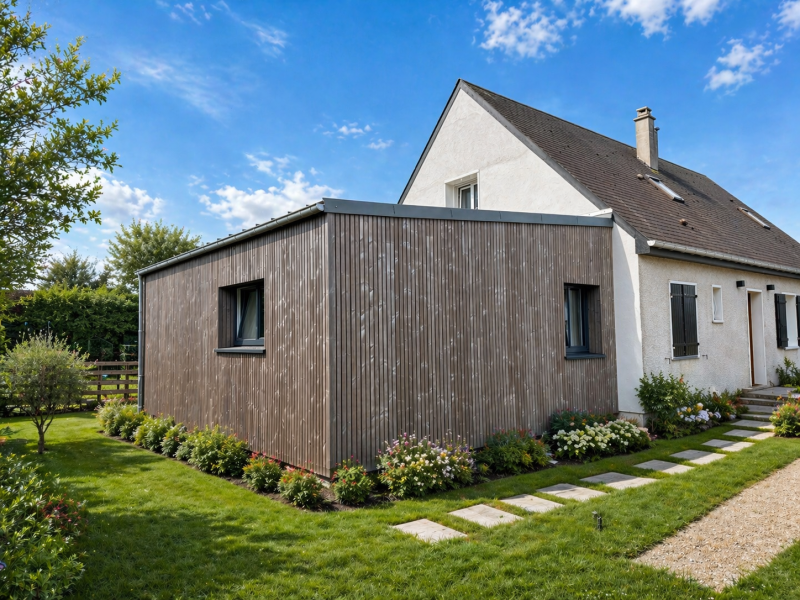 Extension ossature bois sur pignon maçonné 